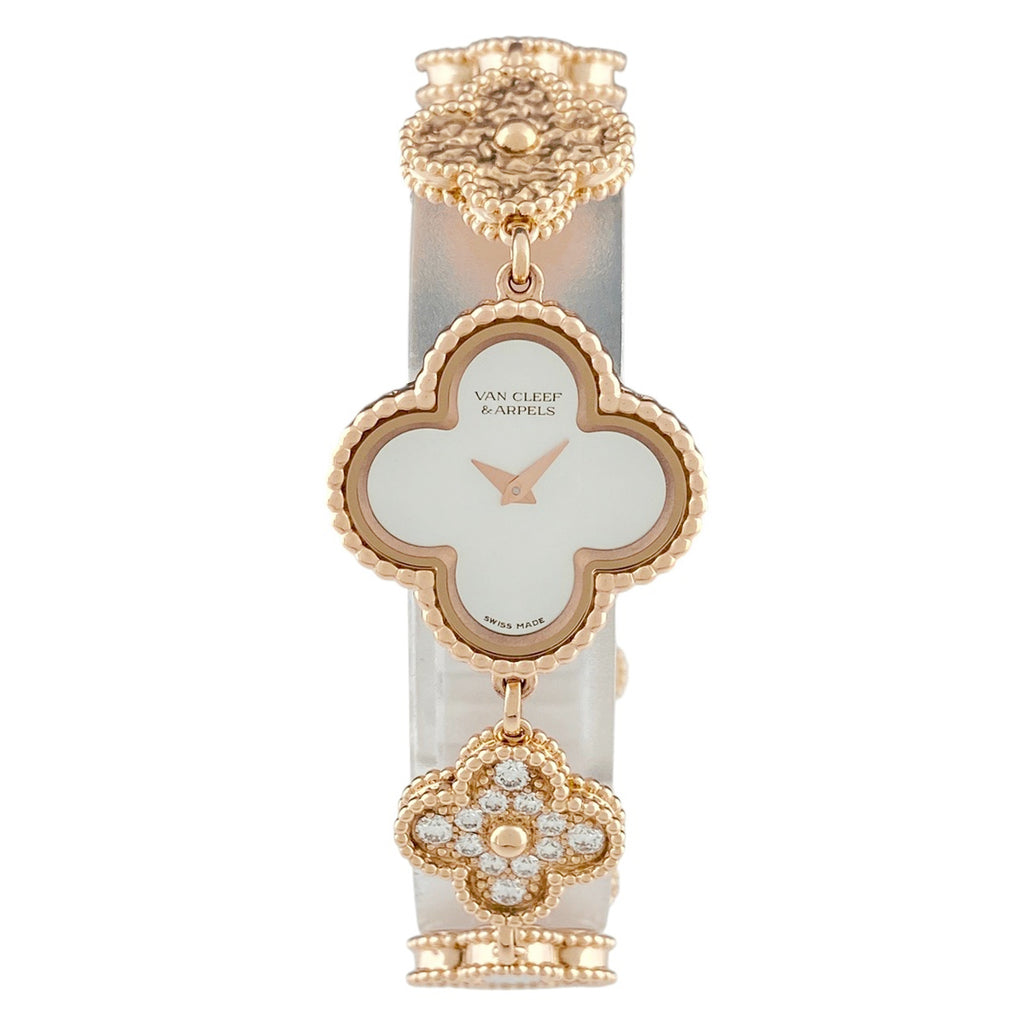ヴァンクリーフ＆アーペル スウィート アルハンブラ ウォッチ VCARO8SG00 腕時計 ダイヤモンド シェル ローズゴールド クォーツ ホワイト レディース 【中古】wtcbb