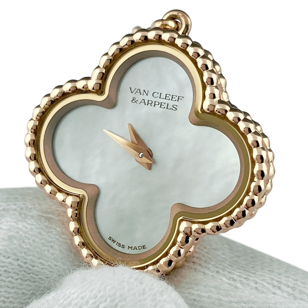 ヴァンクリーフ＆アーペル スウィート アルハンブラ ウォッチ VCARO8SG00 腕時計 ダイヤモンド シェル ローズゴールド クォーツ ホワイト レディース 【中古】wtcbb