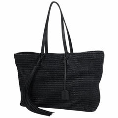 サンローラン ロゴ トートバッグ ラフィア ストロー フリンジ トートバッグ レザー ネイビー 490793 レディース 【中古】brbag