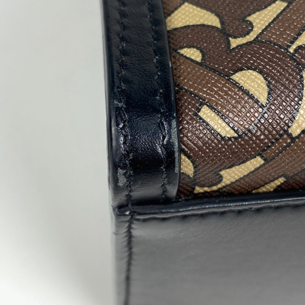 バーバリー モノグラム ストライプ トートバッグ Eキャンバス スモール 2WAY ショルダーバッグ トートバッグ コーティングキャンバス ブラウン ホワイト レディース 【中古】brbag