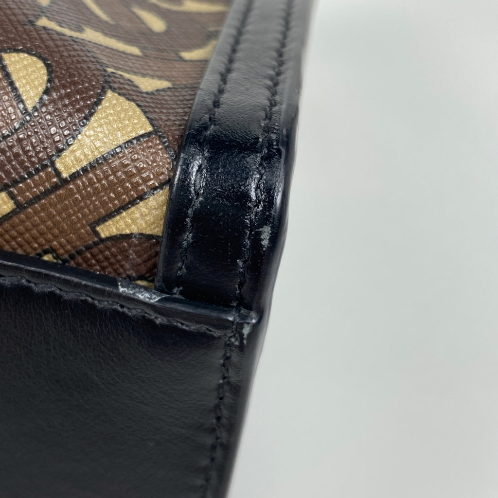 バーバリー モノグラム ストライプ トートバッグ Eキャンバス スモール 2WAY ショルダーバッグ トートバッグ コーティングキャンバス ブラウン ホワイト レディース 【中古】brbag