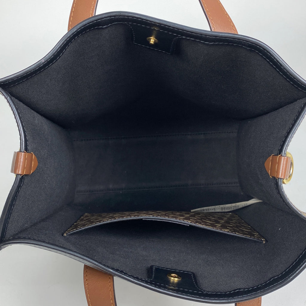 バーバリー モノグラム ストライプ トートバッグ Eキャンバス スモール 2WAY ショルダーバッグ トートバッグ コーティングキャンバス ブラウン ホワイト レディース 【中古】brbag