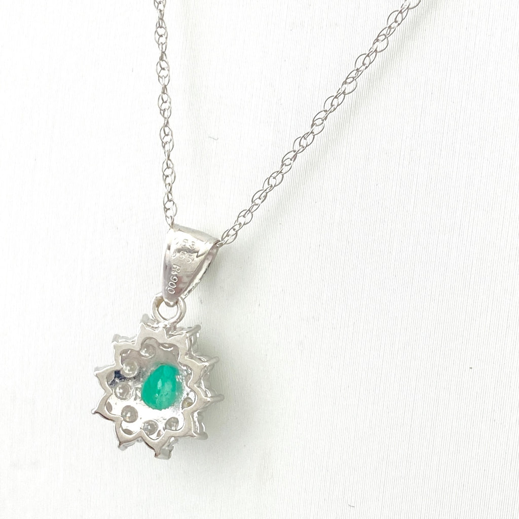 エメラルド デザインネックレス プラチナ ペンダント メレダイヤ ダイヤモンド ネックレス Pt900 Pt850 エメラルド レディース 【中古】nbjwl