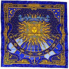 エルメス カレ 90 CARPE DIEM 今日一日を楽しむ 太陽 月 星 スカーフ シルク ブルー マルチカラー レディース 【中古】brbag