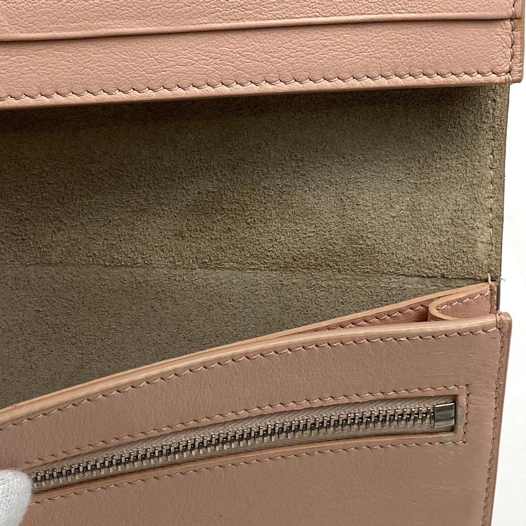 セリーヌ ラージストラップ ウォレット 二つ折り財布 長財布 レザー ベージュ ピンク レディース 【中古】brbag