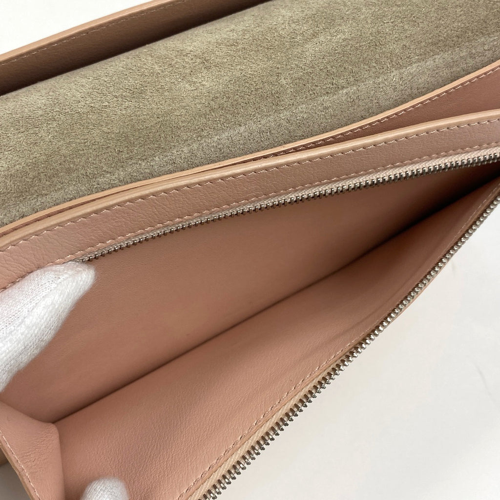 セリーヌ ラージストラップ ウォレット 二つ折り財布 長財布 レザー ベージュ ピンク レディース 【中古】brbag