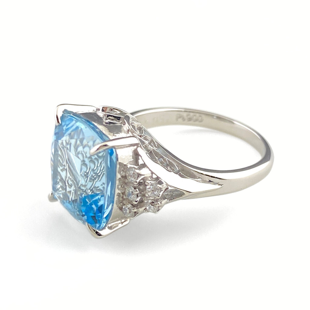 タサキ アクアマリン デザインリング プラチナ 指輪 メレダイヤ リング 11.5号 Pt900 アクアマリン ダイヤモンド レディース 【中古】brjwl