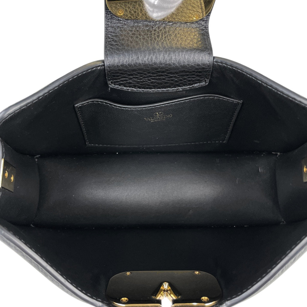 ヴァレンティノ・ガラヴァーニ ロゴ ハンドバッグ 2WAY ショルダーバッグ ハンドバッグ レザー ブラック レディース 【中古】brbag