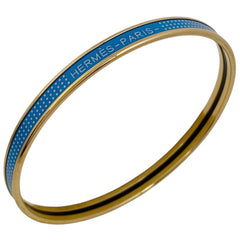 エルメス エマイユ ユニ 腕輪 七宝焼き ドット柄 バングル GP ブルー レディース 【中古】bracc