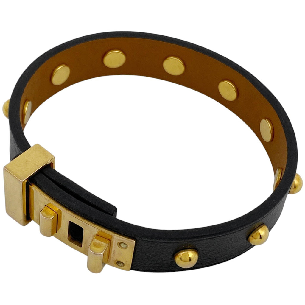 エルメス アスドゥクール ブレスレット バングル 腕輪 ブレスレット GP レザー ゴールド ブラック レディース 【中古】bracc