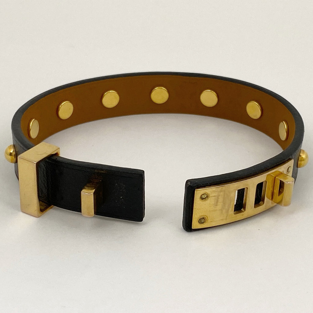 エルメス アスドゥクール ブレスレット バングル 腕輪 ブレスレット GP レザー ゴールド ブラック レディース 【中古】bracc