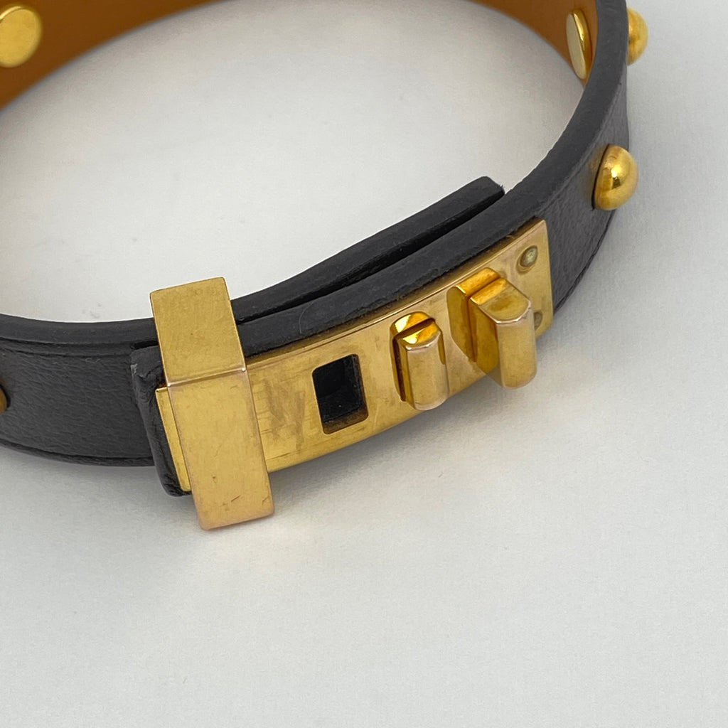 エルメス アスドゥクール ブレスレット バングル 腕輪 ブレスレット GP レザー ゴールド ブラック レディース 【中古】bracc