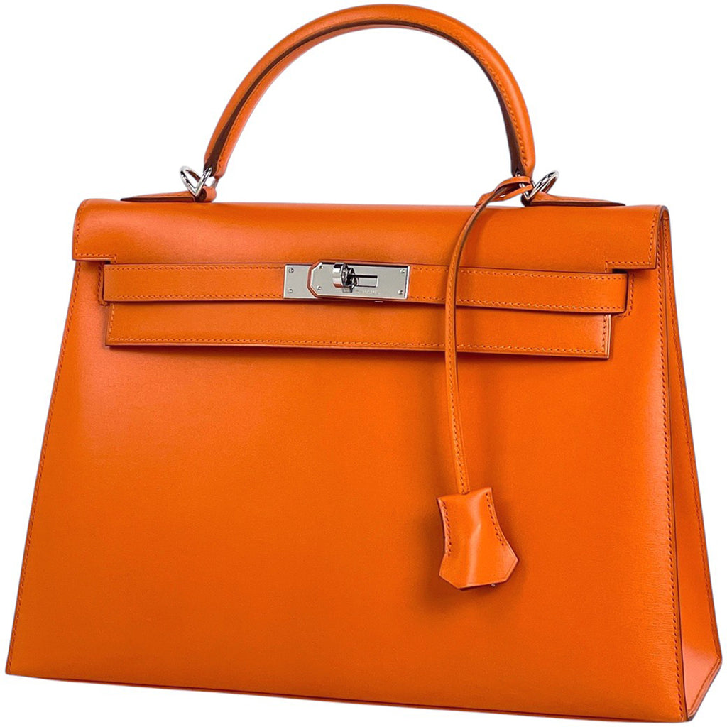 エルメス ケリー 32 外縫い 2WAY ショルダーバッグ ハンドバッグ ボックスカーフ オレンジ □F レディース 【中古】brbag