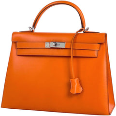 エルメス ケリー 32 外縫い 2WAY ショルダーバッグ ハンドバッグ ボックスカーフ オレンジ □F レディース 【中古】brbag