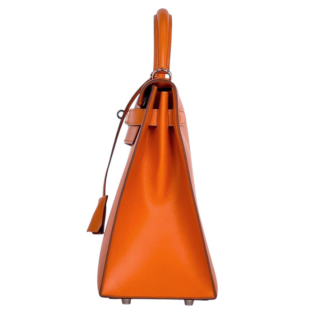 エルメス ケリー 32 外縫い 2WAY ショルダーバッグ ハンドバッグ ボックスカーフ オレンジ □F レディース 【中古】brbag