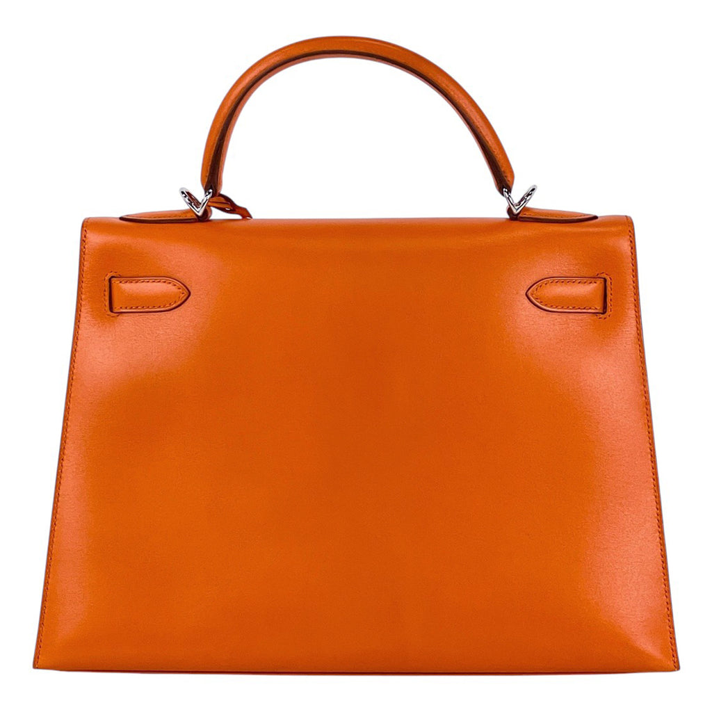 エルメス ケリー 32 外縫い 2WAY ショルダーバッグ ハンドバッグ ボックスカーフ オレンジ □F レディース 【中古】brbag