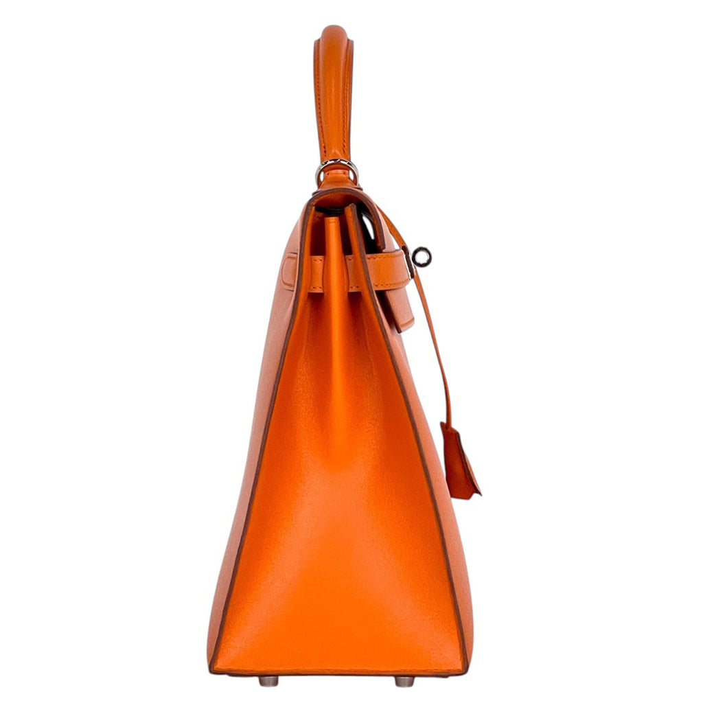 エルメス ケリー 32 外縫い 2WAY ショルダーバッグ ハンドバッグ ボックスカーフ オレンジ □F レディース 【中古】brbag