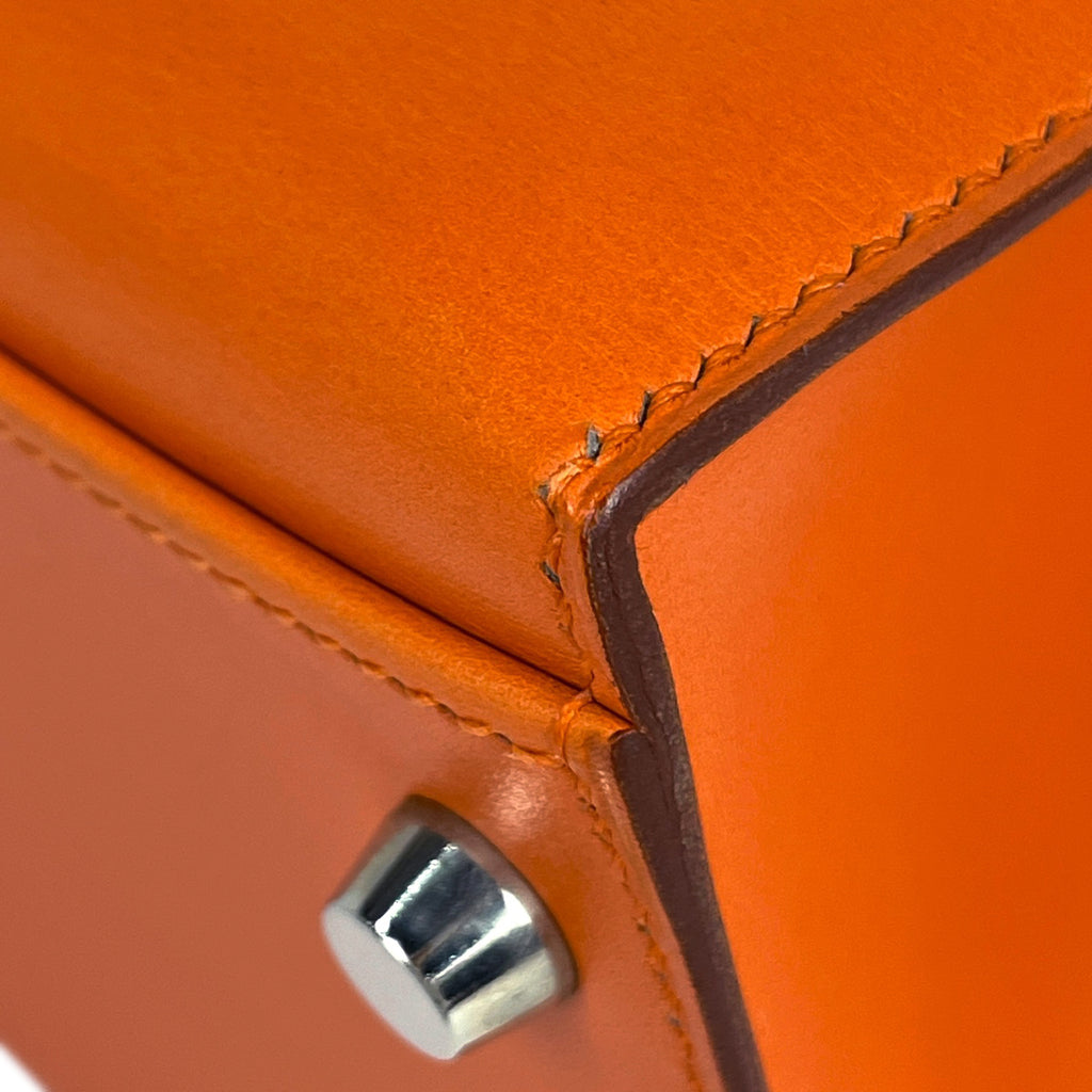エルメス ケリー 32 外縫い 2WAY ショルダーバッグ ハンドバッグ ボックスカーフ オレンジ □F レディース 【中古】brbag