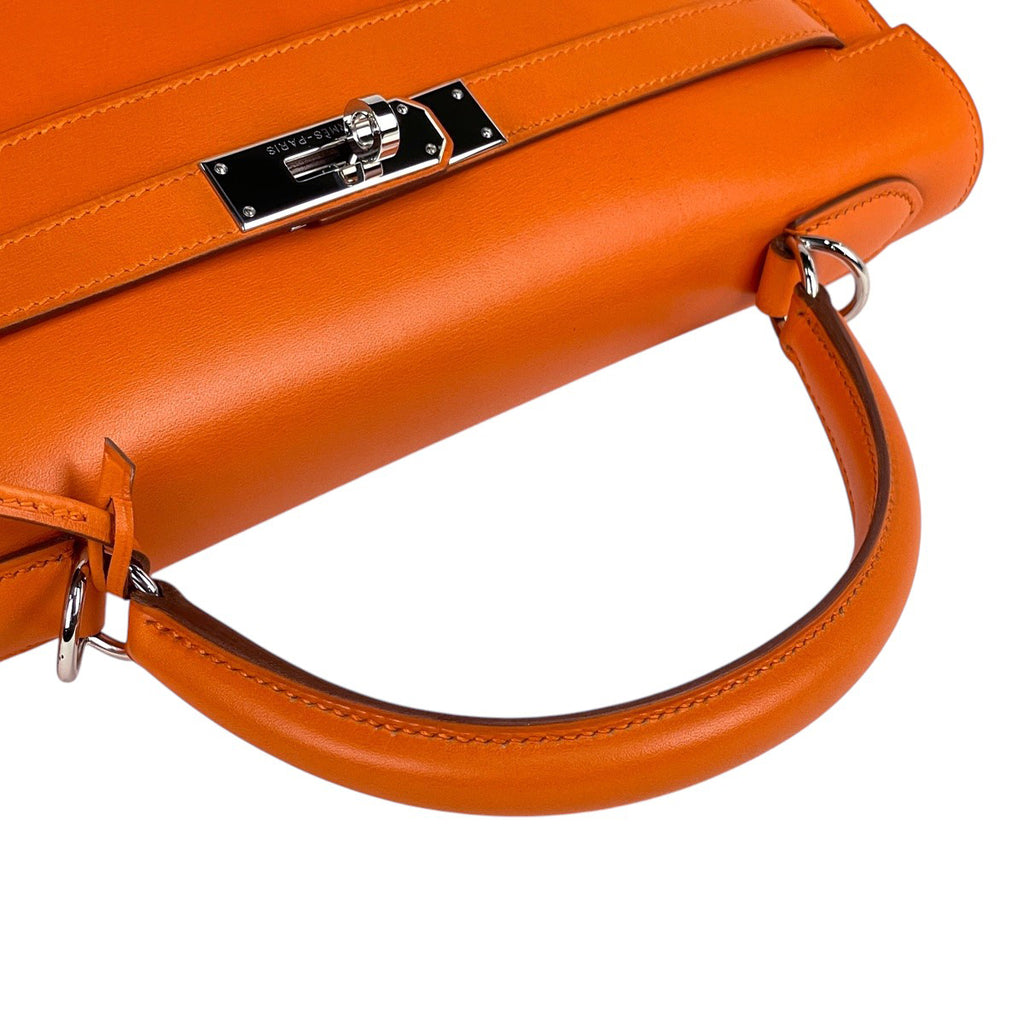 エルメス ケリー 32 外縫い 2WAY ショルダーバッグ ハンドバッグ ボックスカーフ オレンジ □F レディース 【中古】brbag
