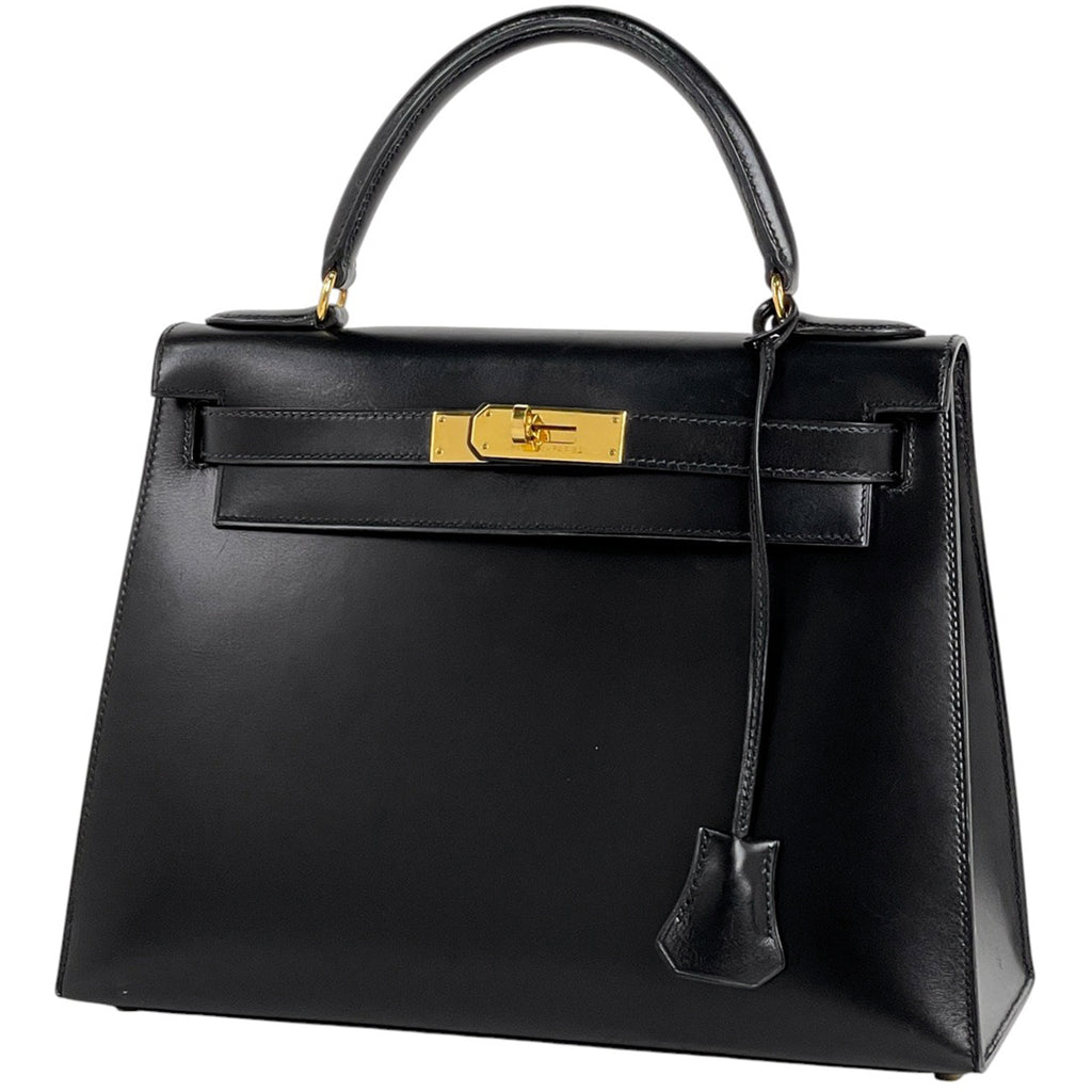 エルメス ケリー 28 2WAY ショルダーバッグ 外縫い ハンドバッグ ボックスカーフ ブラック 〇W レディース 【中古】brbag