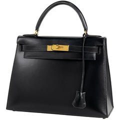 エルメス ケリー 28 2WAY ショルダーバッグ 外縫い ハンドバッグ ボックスカーフ ブラック 〇W レディース 【中古】brbag