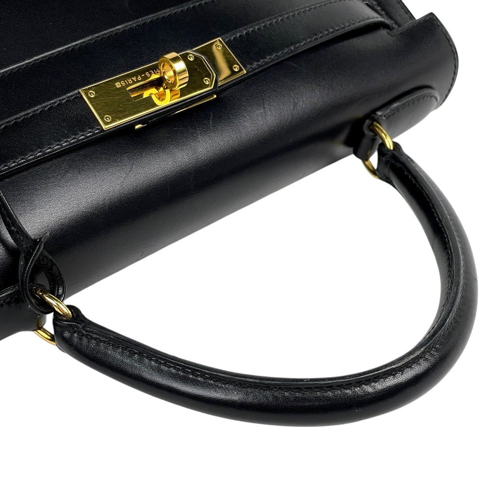エルメス ケリー 28 2WAY ショルダーバッグ 外縫い ハンドバッグ ボックスカーフ ブラック 〇W レディース 【中古】brbag