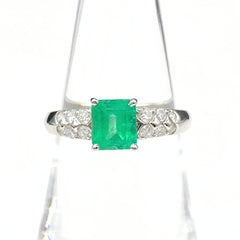 エメラルド デザインリング プラチナ 指輪 メレダイヤ リング 14号 Pt900 エメラルド ダイヤモンド レディース 【中古】nbjwl