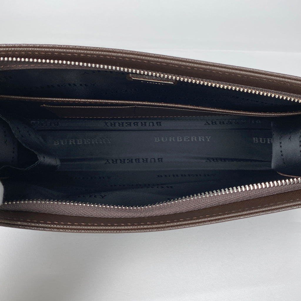 バーバリー ロゴ セカンドバッグ クラッチバッグ セカンドバッグ レザー ダークブラウン レディース 【中古】brbag