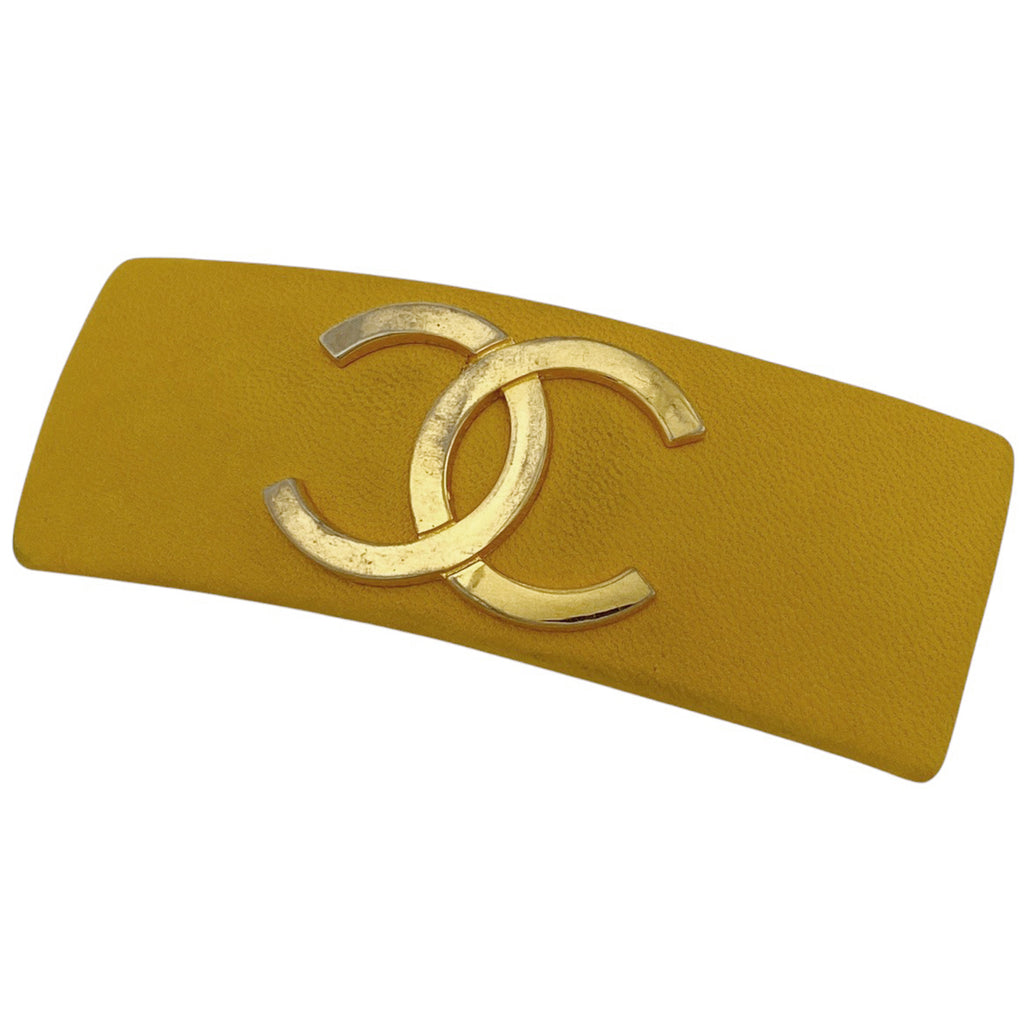 シャネル ココマーク バレッタ CCマーク 髪留め 髪飾り ヘアクリップ バレッタ レザー イエロー レディース 【中古】brbag