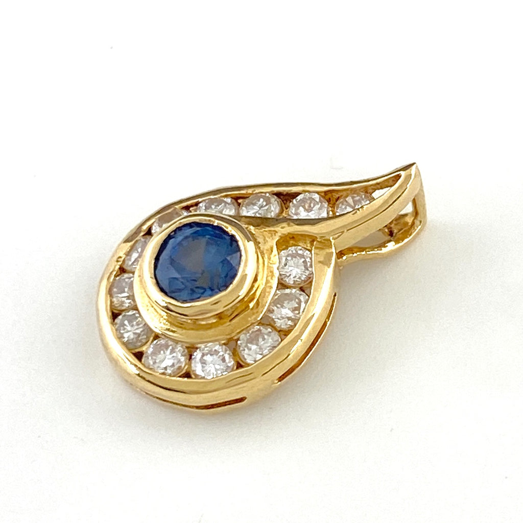 サファイア ペンダントトップ YG イエローゴールド メレダイヤ ペンダントトップ K18 サファイア ダイヤモンド レディース 【中古】nbjwl