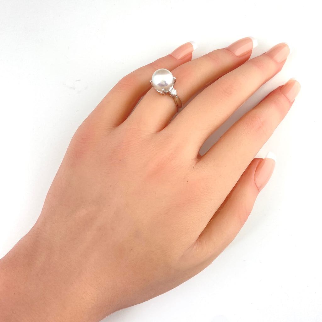 パール デザインリング プラチナ 指輪 メレダイヤ 真珠 リング 10.5号 Pt900 パール ダイヤモンド レディース 【中古】nbjwl