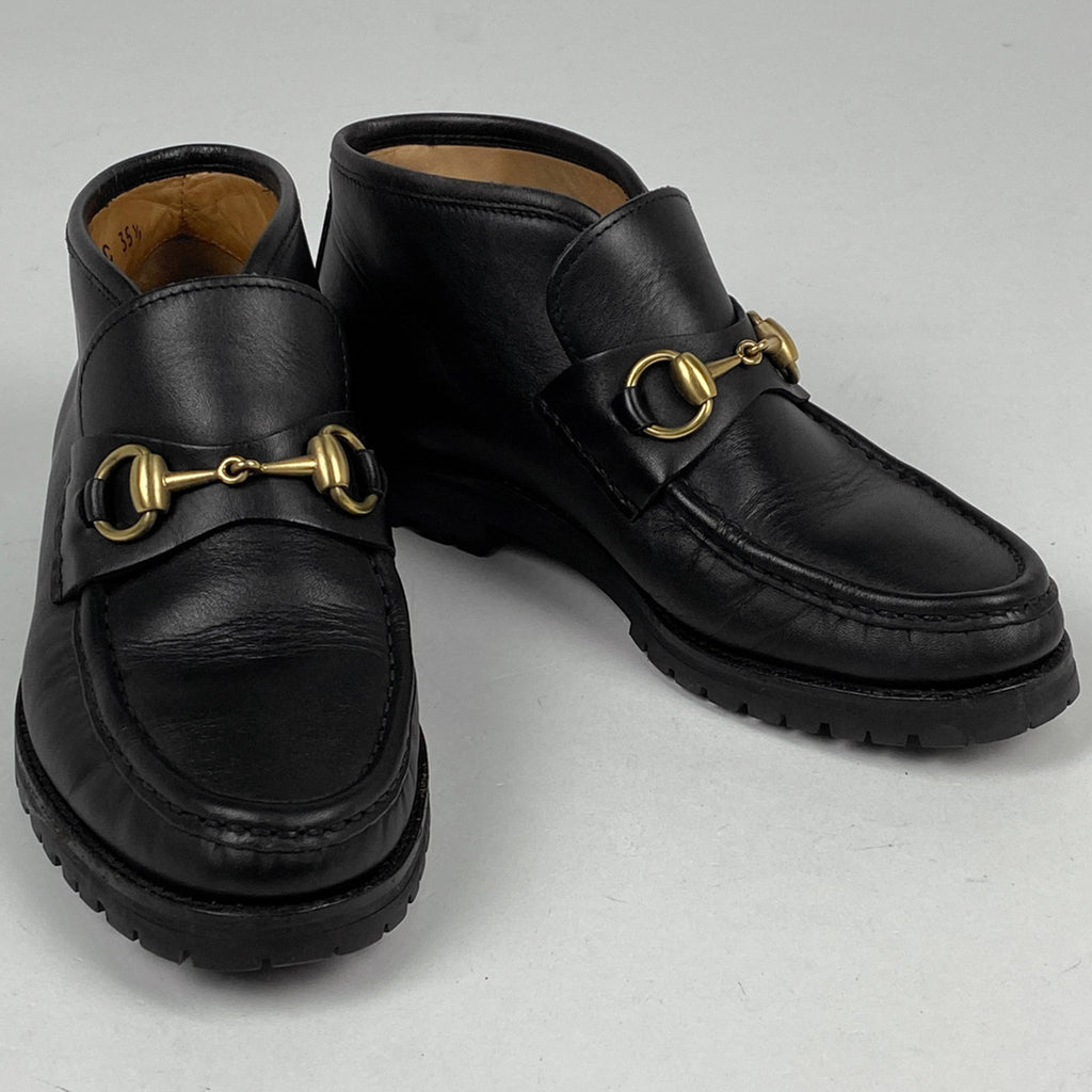 グッチ ホースビット ショートブーツ チャッカブーツ モカシン 靴 ショートブーツ レザー ブラック レディース 【中古】brapp
