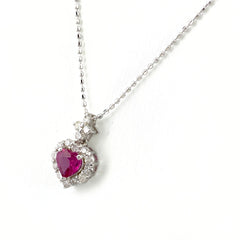ルビー デザインネックレス WG ホワイトゴールド ペンダント メレダイヤ ハート ネックレス K18 WG ルビー レディース 【中古】nbjwl