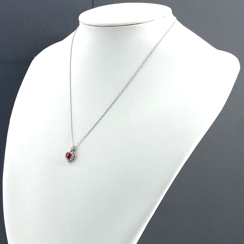 ルビー デザインネックレス WG ホワイトゴールド ペンダント メレダイヤ ハート ネックレス K18 WG ルビー レディース 【中古】nbjwl