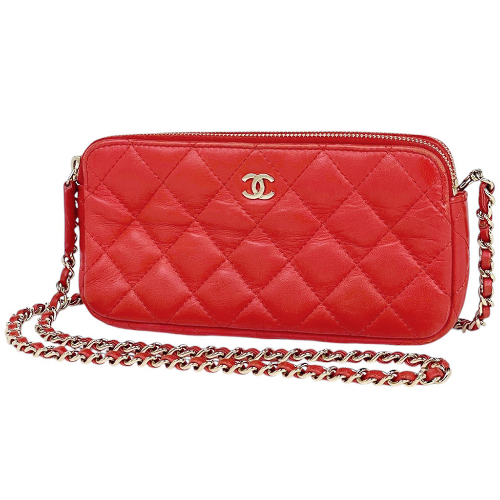 シャネル ココマーク チェーン ウォレット マトラッセ ショルダーバッグ レザー オレンジ レディース 【中古】brbag