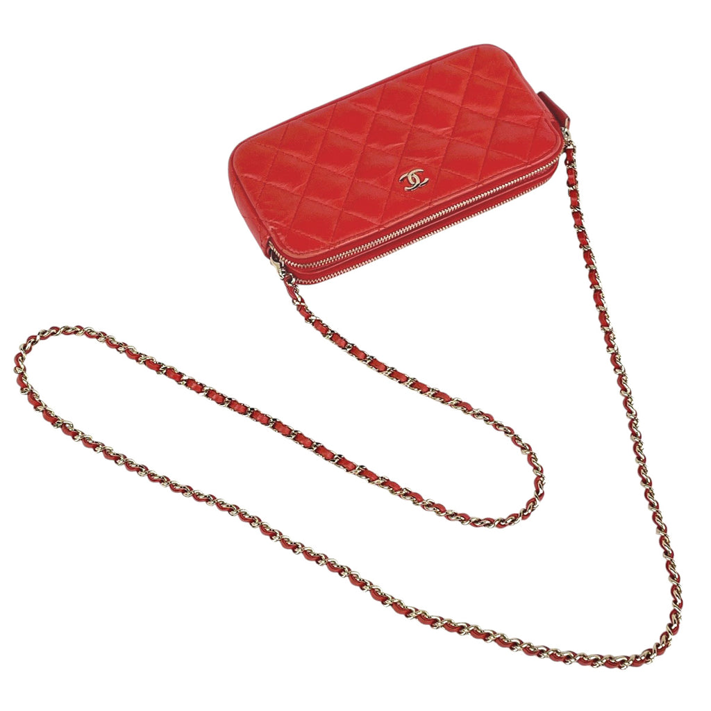 シャネル ココマーク チェーン ウォレット マトラッセ ショルダーバッグ レザー オレンジ レディース 【中古】brbag