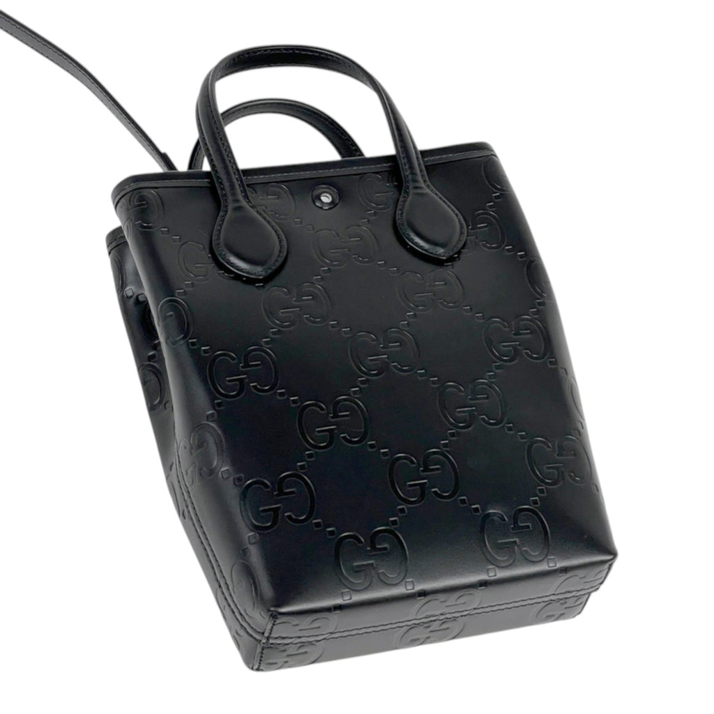 グッチ ジャンボGG ハンドバッグ スーパーミニ 2WAY ショルダーバッグ ハンドバッグ シマレザー ブラック 790133 レディース 【中古】brbag