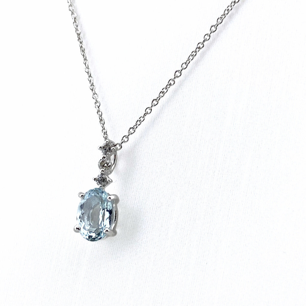 アクアマリン デザインネックレス WG ホワイトゴールド ペンダント メレダイヤ ダイヤモンド ネックレス K18 WG アクアマリン レディース 【中古】nbjwl