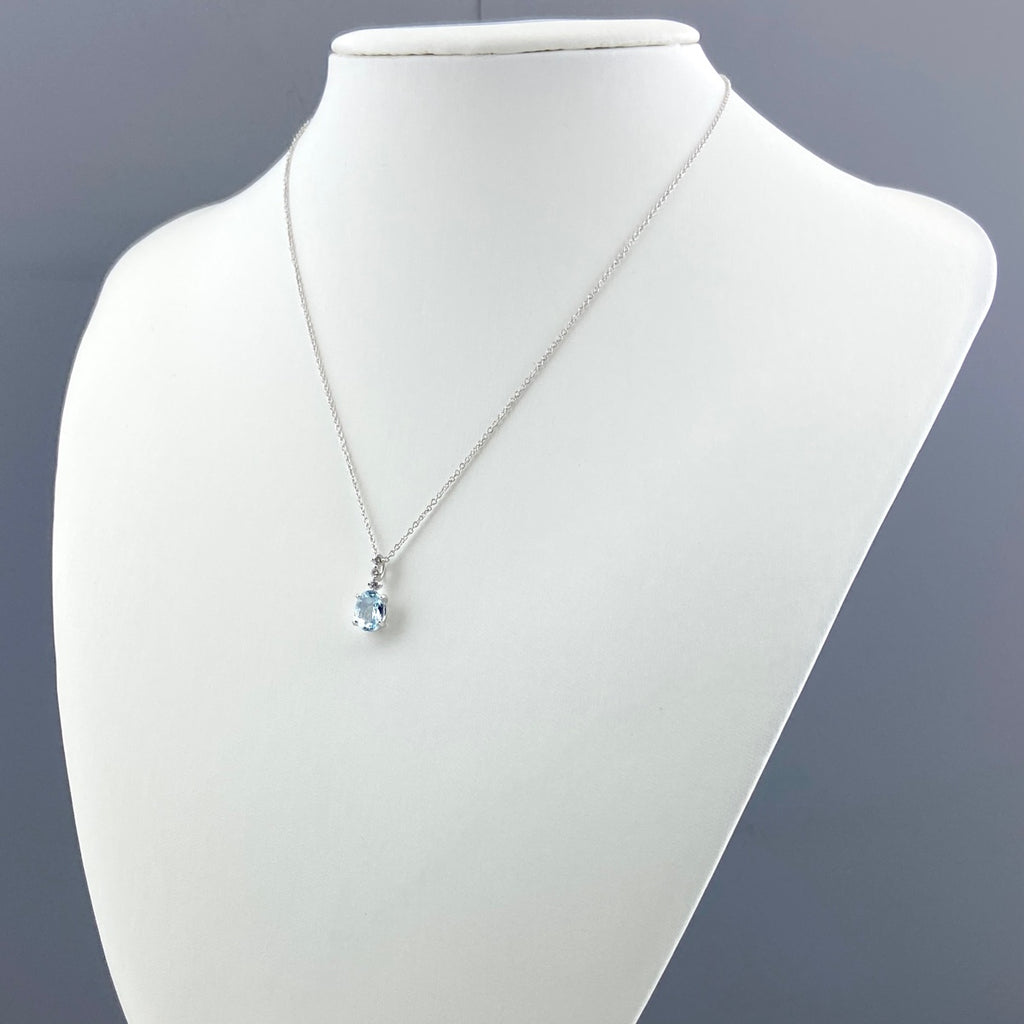アクアマリン デザインネックレス WG ホワイトゴールド ペンダント メレダイヤ ダイヤモンド ネックレス K18 WG アクアマリン レディース 【中古】nbjwl