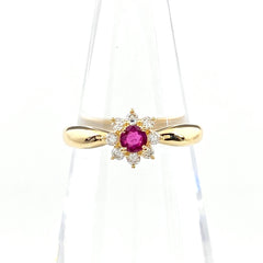 タサキ ルビー デザインリング YG イエローゴールド 指輪 メレダイヤ リング 10号 K18 ルビー ダイヤモンド レディース 【中古】brjwl