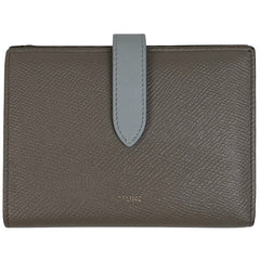 【在庫一掃】 セリーヌ ミディアム ストラップ ウォレット バイカラー 二つ折り財布 レザー グレージュ ライトブルー レディース 【中古】brbag