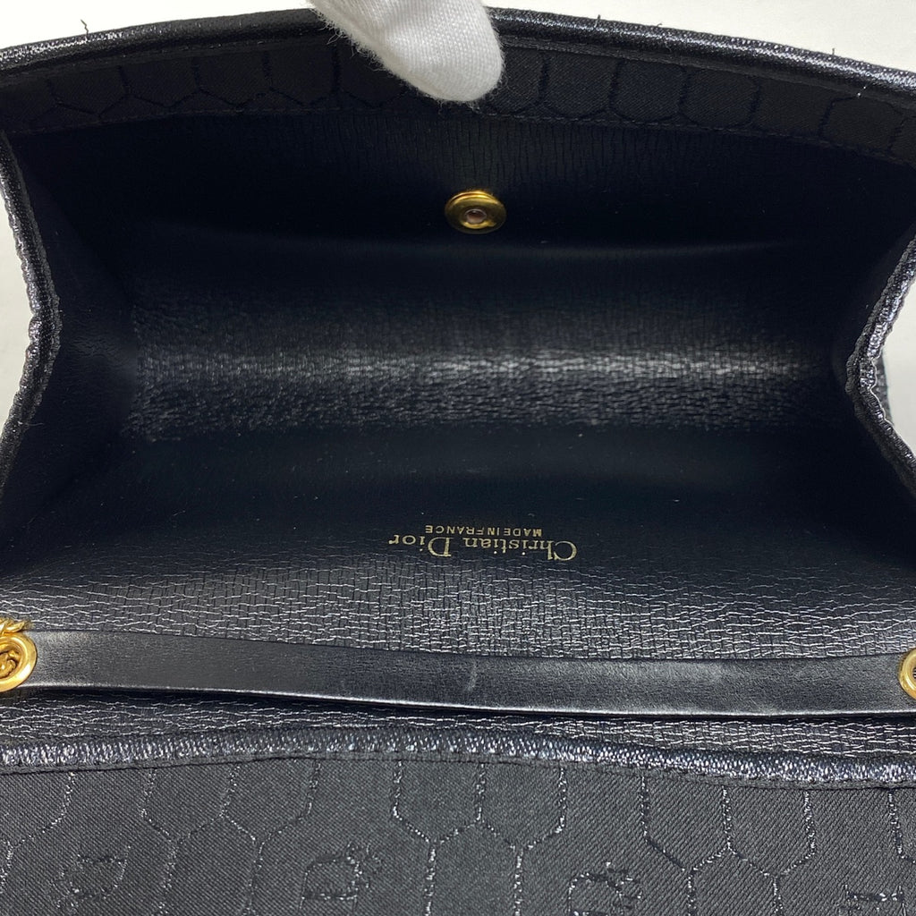 クリスチャンディオール ハニカム柄 チェーン ショルダーバッグ 2WAY クラッチバッグ ショルダーバッグ キャンバス ブラック レディース 【中古】brbag