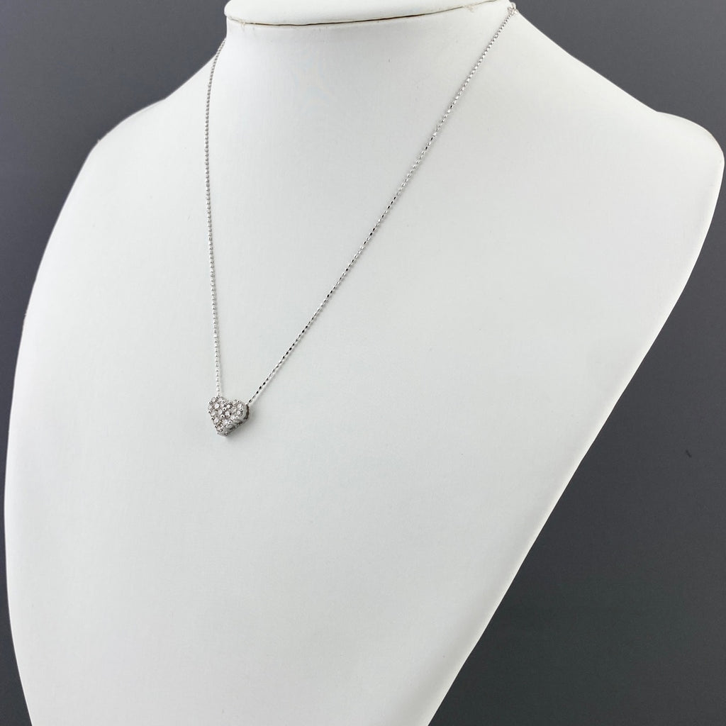 ハートモチーフ デザインネックレス WG ホワイトゴールド ペンダント メレダイヤ ネックレス K18 WG ダイヤモンド レディース 【中古】nbjwl