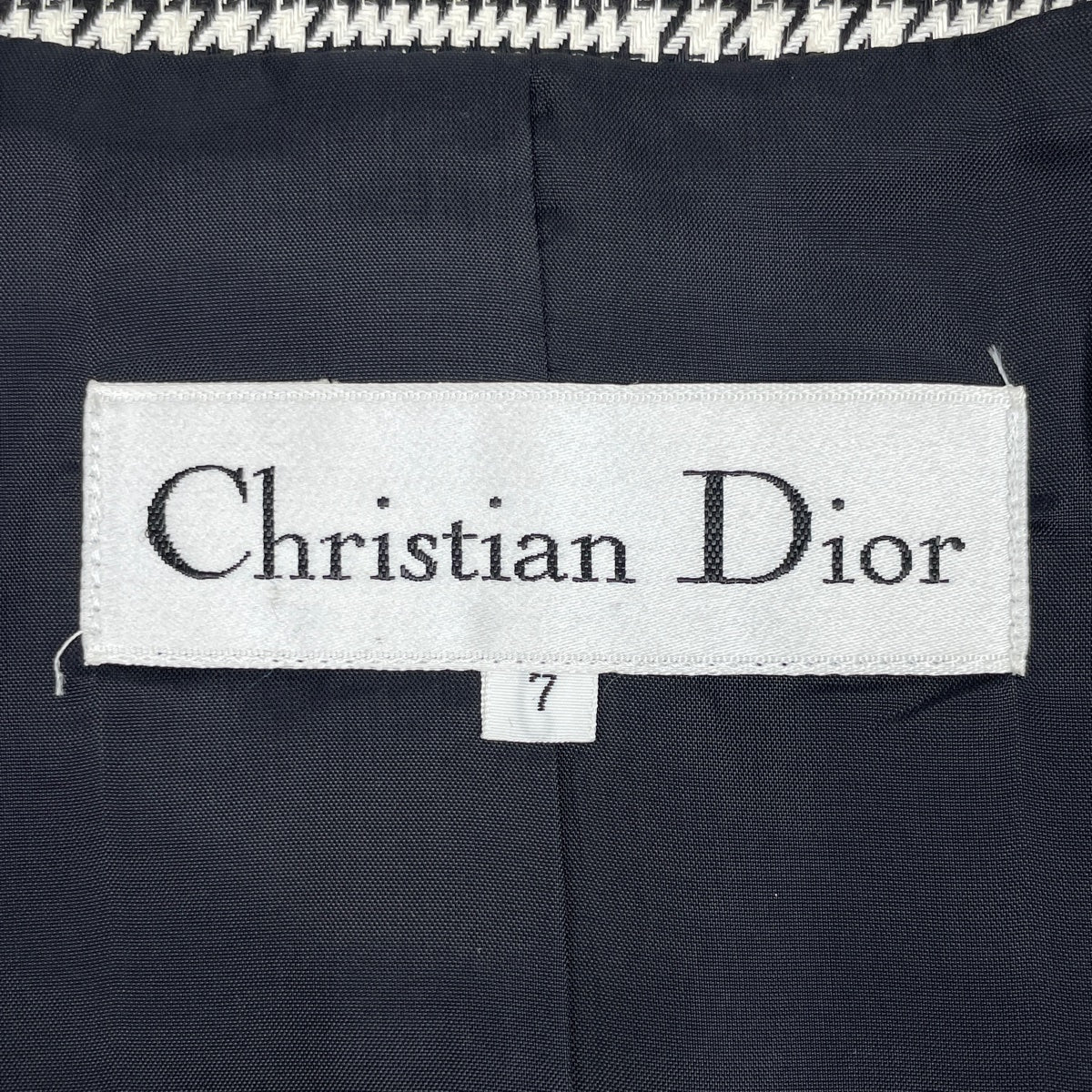 クリスチャンディオール M ウール 千鳥格子 ノーカラージャケット クリスチャンディオール M ウール 千鳥格子 ノーカラー