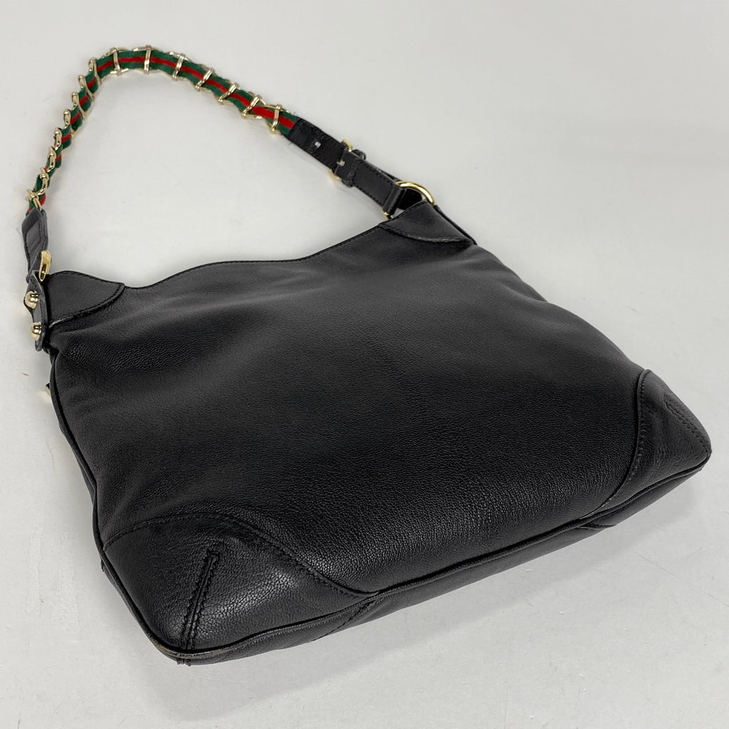 グッチ ロゴ チェーン ショルダーバッグ シェリーライン ウェブ ショルダーバッグ レザー ブラック 154392 レディース 【中古】brbag