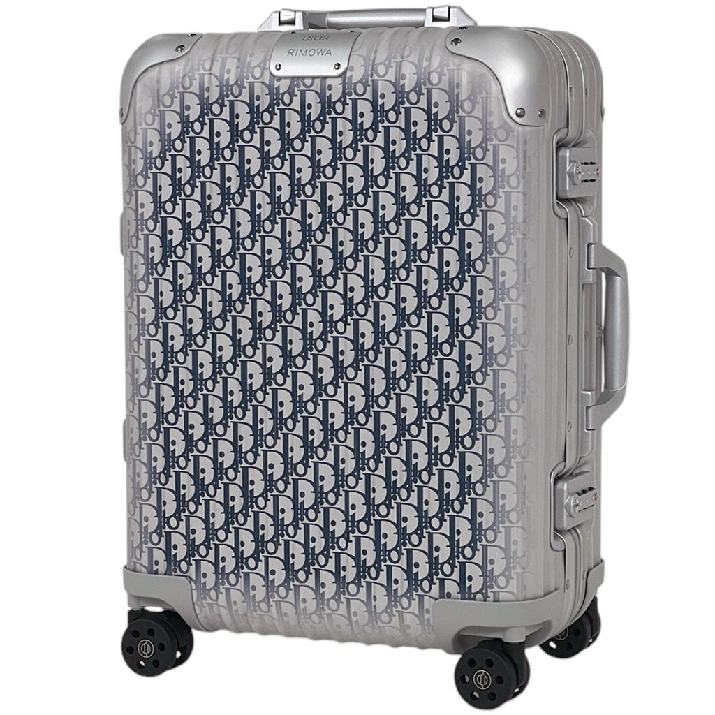 クリスチャンディオール ディオール アンド リモワ キャリーオン スーツケース DIOR AND RIMOWA オブリーク 35L キャリーバッグ PVC シルバー ブルー レディース 【中古】brbag