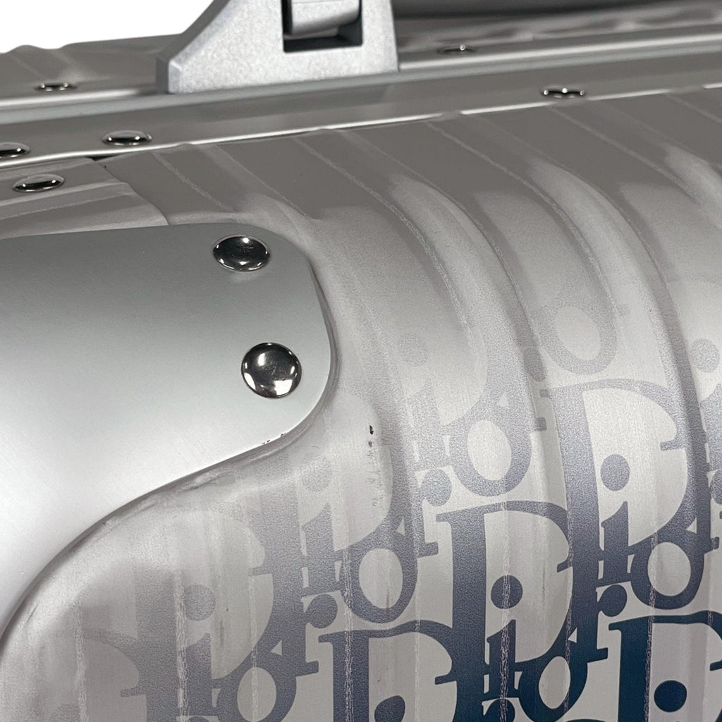 クリスチャンディオール ディオール アンド リモワ キャリーオン スーツケース DIOR AND RIMOWA オブリーク 35L キャリーバッグ PVC シルバー ブルー レディース 【中古】brbag