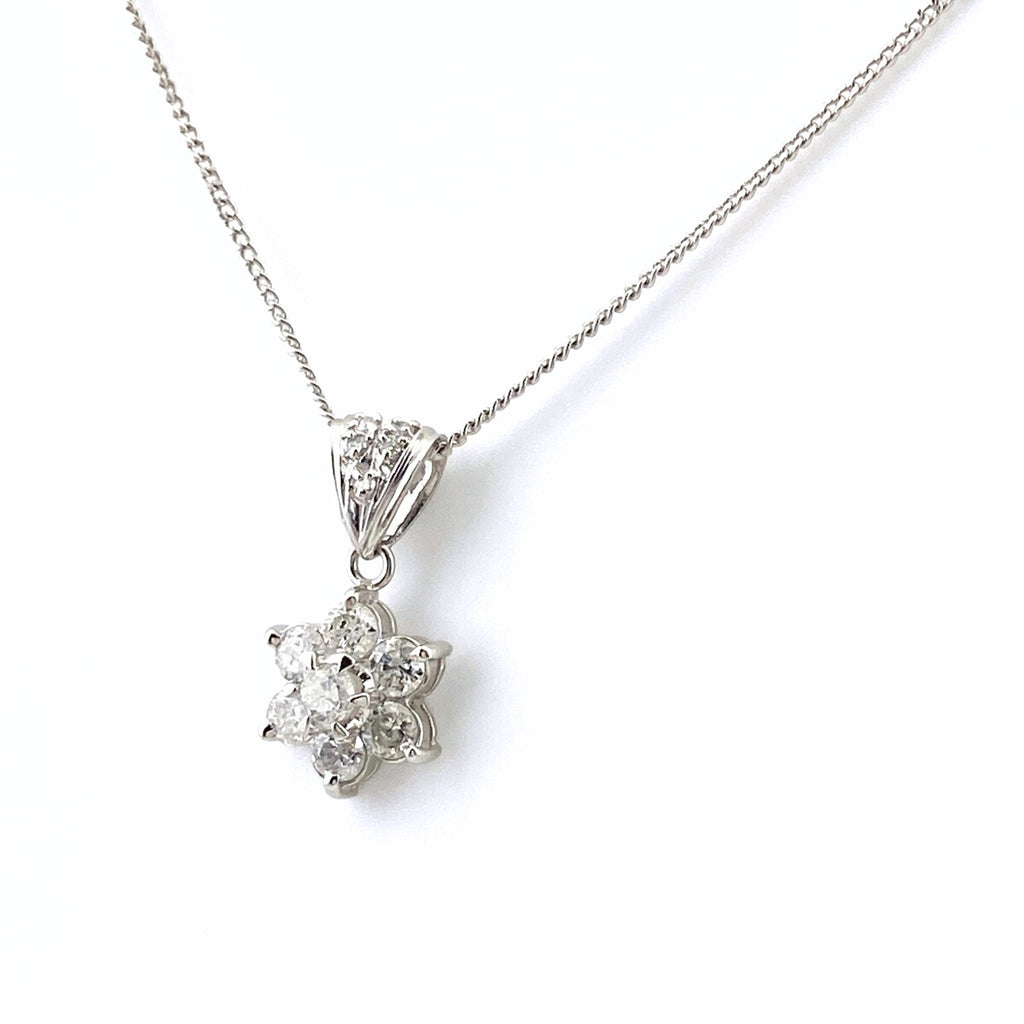 フラワーモチーフ デザインネックレス プラチナ ペンダント メレダイヤ 花 ネックレス Pt900 Pt850 ダイヤモンド レディース 【中古】nbjwl