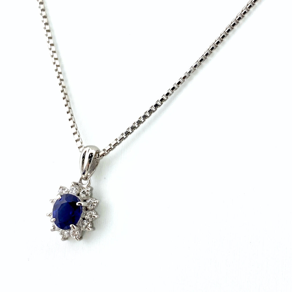 サファイア デザインネックレス プラチナ ペンダント メレダイヤ ネックレス Pt900 Pt850 サファイア レディース 【中古】nbjwl