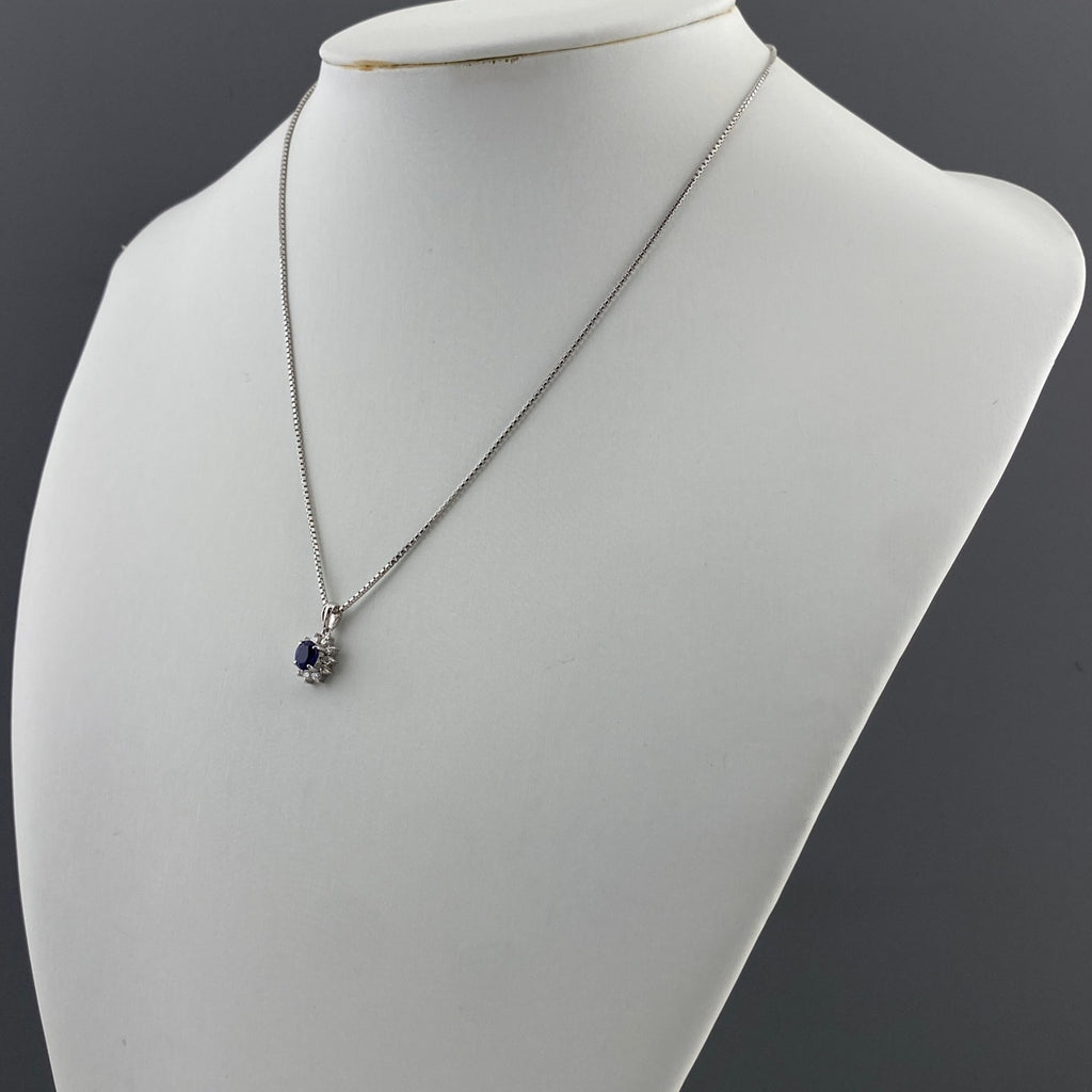 サファイア デザインネックレス プラチナ ペンダント メレダイヤ ネックレス Pt900 Pt850 サファイア レディース 【中古】nbjwl